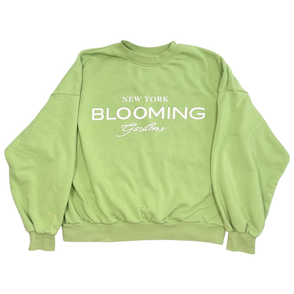 H&M Blooming Gardens Sweatshirt Womens M Green Graphic Crewneck Oversized Casual